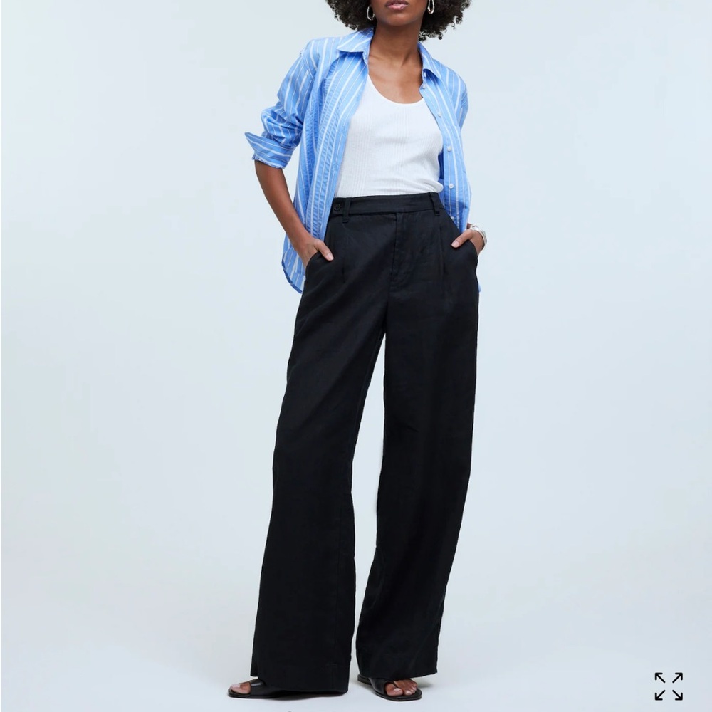 Madewell Black Linen Harlow Trousers Pants